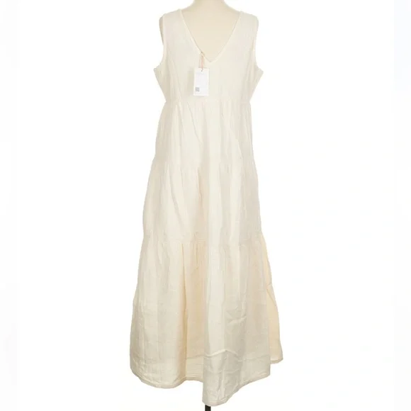 Quince 100% Organic Cotton Gauze Tiered Maxi Dress S Vintage Cream Vacation NWT - Picture 4 of 9